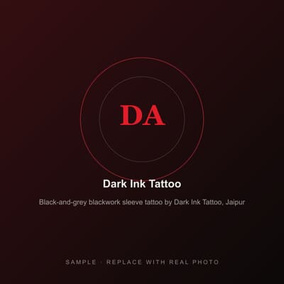 Black-and-grey blackwork sleeve tattoo by Dark Ink Tattoo, Jaipur